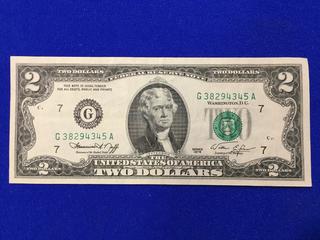 1976 USA Two Dollar Bill. S/N: G38294345A.