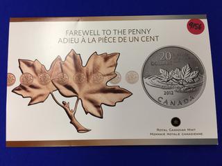 2012 $20 Silver Coin - Farewell To The Penny.