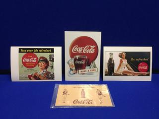 (3) 1990's Coca-Cola Postcards & (1) 1940's Postcard.