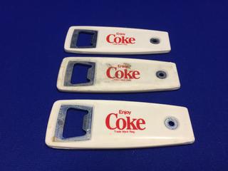 (3) Coca-Cola Hand Bottle Openers 1980's.