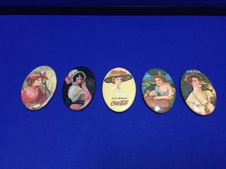 (5) Assorted Coca-Cola Compact Mirrors Displaying The Calendar Girls.