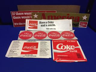 Assorted Coca-Cola Stickers And Paper Advertising.