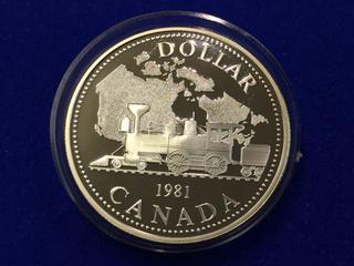 1981 Proof Canadian Silver Dollar - Trans Canada Railway.