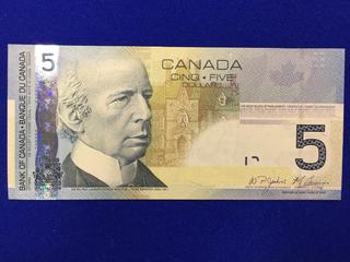 2006 Canadian Five Dollar Bill. S/N: AAL 0419024.