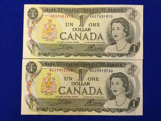 (2) Canada One Dollar Bank Notes. S/N: AMS 7431910, BCC 9913760.