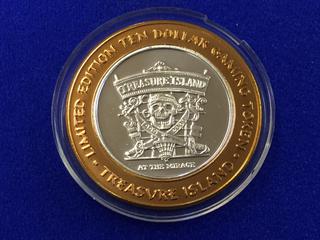 1999-2000 .999 Fine Silver Las Vegas Treasure Island Ten Dollar Gaming Token.