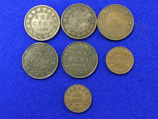 (7) Vintage Canadian Pennies - Various Years.