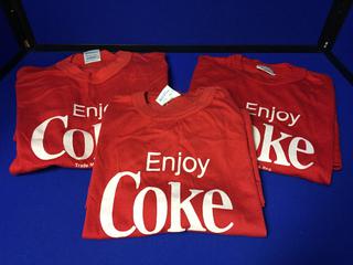 (3) Coca-Cola Red T-Shirts  (1)XS,  (2) Small.