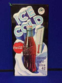 Coca-Cola Ice Cold Tin Sign, 17" x 8-1/2".