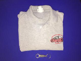 Coca-Cola Golf Shirt (Large) & Gold Coca-Cola Key Chain.