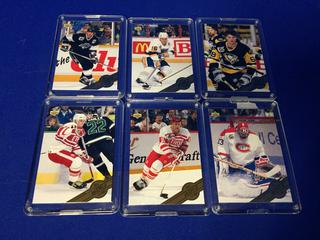 1992 Upper Deck All-World Team - (6) Card Set. Featuring Wayne Gretzky, Patrick Roy, Jaromir Jagr.