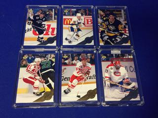 1992 Upper Deck All-World Team - (6) Card Set. Featuring Wayne Gretzky, Patrick Roy, Jaromir Jagr.