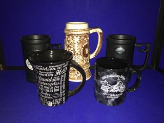 (4) Assorted Harley Davidson Beer/Coffee Mugs & (1) Stein.