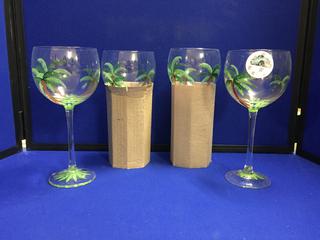 Set of (4) Hand Painted Wine Glasses.