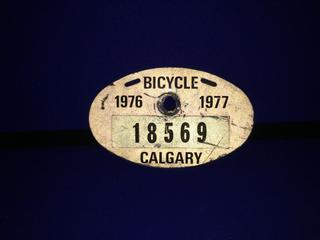 1976-77 Bicycle License Plate.