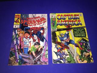 (2) Marvel Comic Books, Captain America & Spiderman.