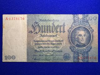 1935 Germany One Hundred Reichsmark Bank Note, S/N A1375176.