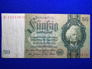 1933 Germany Fifty Reichsmark Bank Note, S/N E15513870.