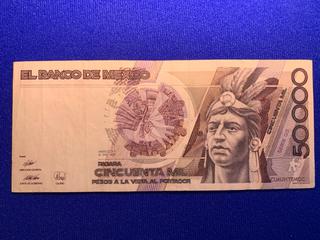 1990 Mexico Fifty Thousand Peso Bank Note, S/N B8045681.