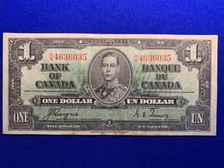 1937 Canada One Dollar Bank Note, S/N RN4636035.