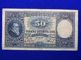 1928 Lithuania Fifty Litu Bank Note, S/N B438614.