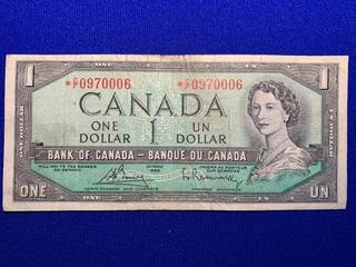 1954 Canada One Dollar Replacement Bank Note, S/N *CF0970006.