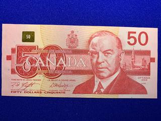 1988 Canada Fifty Dollar Uncirculated Bank Note, S/N FHW7243221.