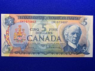 1972 Canada Five Dollar Bank Note, S/N CM1075807.