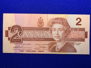 1986 Canada Two Dollar Bank Note, S/N EGG7325474.