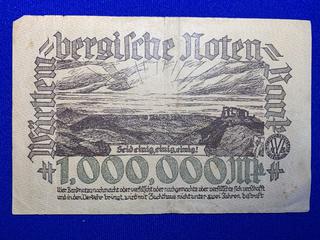 1923 German One Million Papiermark Bank Note, S/N F057370.