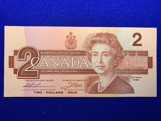 1986 Canada Two Dollar Uncirculated Bank Note, S/N EGJ6991126.