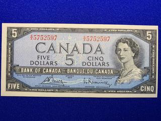 1954 Canada Five Dollar Uncirculated Bank Note, S/N SX5752597.