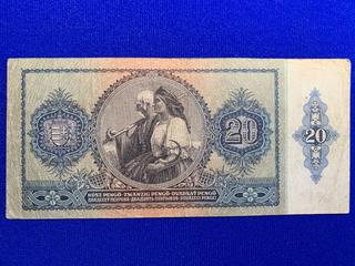 1941 Hungary 20 Pengo Bank Note, S/N C 440 005650.