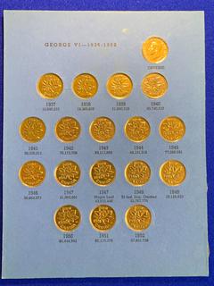 Canada George VI One Cent Coin set, 1936 - 1952.