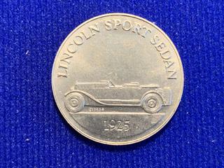 1968 Franklin Mint Sunoco Aluminum Token Series 1 "1925 Lincoln Sport Sedan".