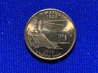 2003 USA 24K Gold Plated Quarter Dollar "Maine".