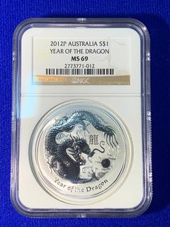 2012 Australia One Dollar .999 Silver Coin "Year of The Dragon".