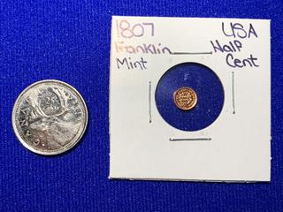 Franklin Mint 1807 USA Half Cent Mini Coin.