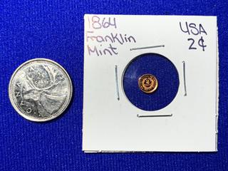 Franklin Mint 1864 USA Two Cent Mini Coin.