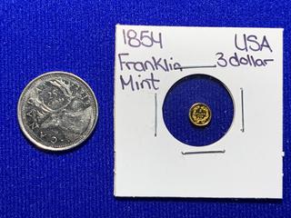 Franklin Mint 1854 USA Three Dollar Mini Coin.