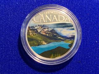 2017 Canada Ten Dollar .9999 Fine Silver Colour Printed Coin "Celebrating Canada's 150th: Peyto Lake".