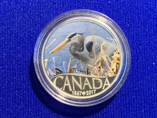 2017 Canada Ten Dollar .9999 Fine Silver Colour Printed Coin "Celebrating Canada's 150th: Great Blue Heron".