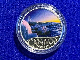 2017 Canada Ten Dollar .9999 Fine Silver Colour Printed Coin "Celebrating Canada's 150th: Lighthouse at Peggy's Cove".