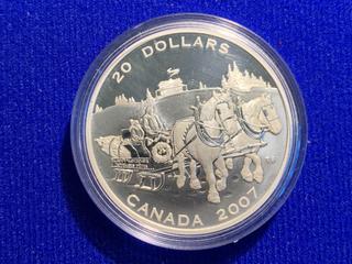 2007 Canada Twenty Dollar .9999 Fine Silver Coin "Holiday Sleigh Ride".