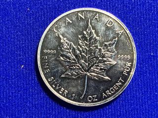 1996 Canada Five Dollar .9999 Fine Silver Coin.