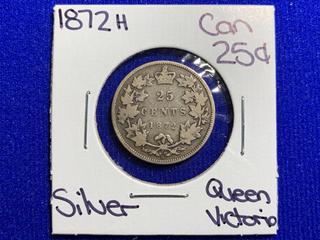 1872 Canada Twenty Five Cent Silver Coin.