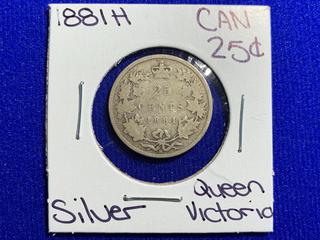 1881 Canada Twenty Five Cent Silver Coin.