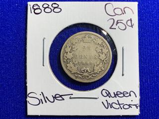 1888 Canada Twenty Five Cent Silver Coin.