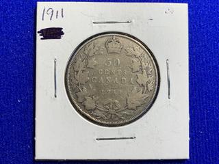 1911 Canada Fifty Cent Silver Coin.