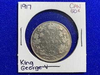 1917 Canada Fifty Cent Silver Coin.